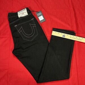True Religion Jeans Mens Size 33x32 Gino Relaxed Slim Black Denim Rinse Black